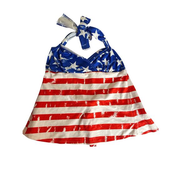 Two Piece Women’s Patriotic Halter Tankini Striped Bikini Bottom Set SZ L Multi - Picture 5 of 9